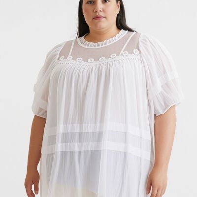 Top bianco + camicetta con ricami taglie forti (C6563)