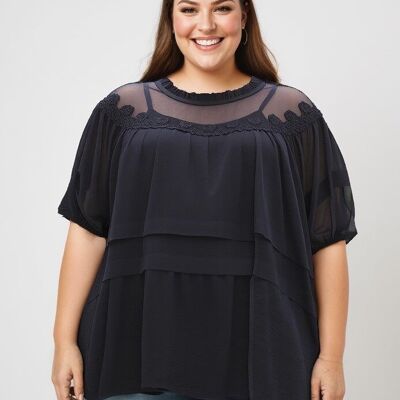 Black top + blouse with embroidery plus size (C6563)