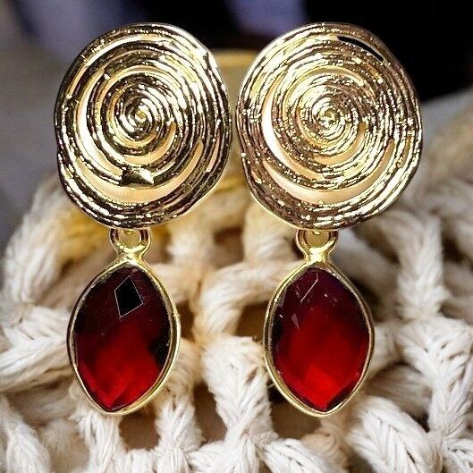 Orecchini "HOUSTON" in pietra granato oro fino