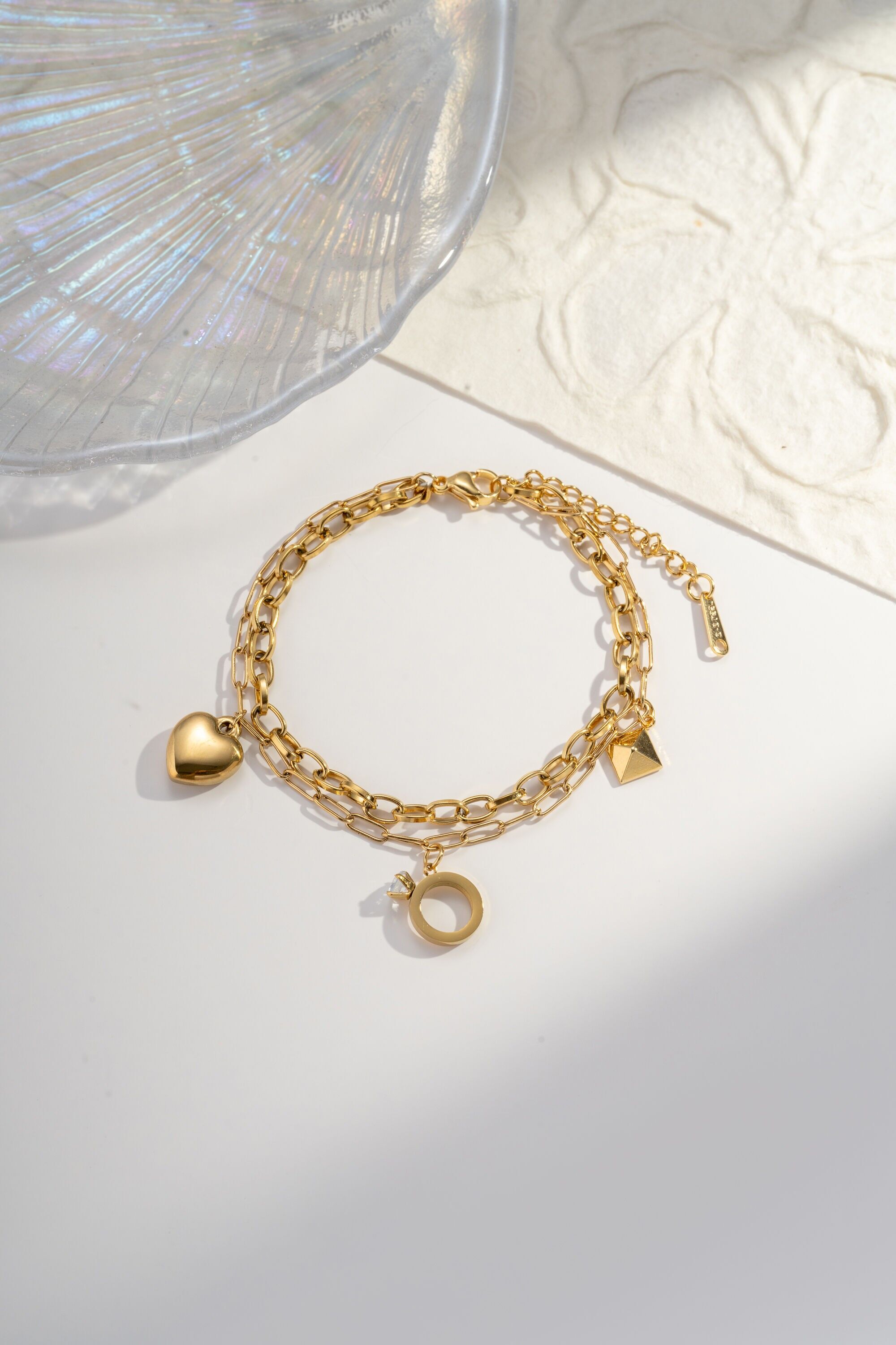 Pulsera y anillo de acero inoxidable con dije de corazón