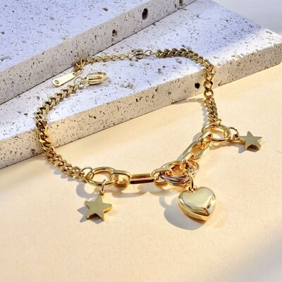 Pulsera con dije de corazón y estrella – Acero inoxidable