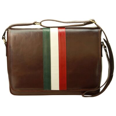 Italian flag cowhide leather messenger shoulder bag.Brown