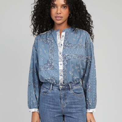 Camisa índigo con estampado de bandera de SOLINATA