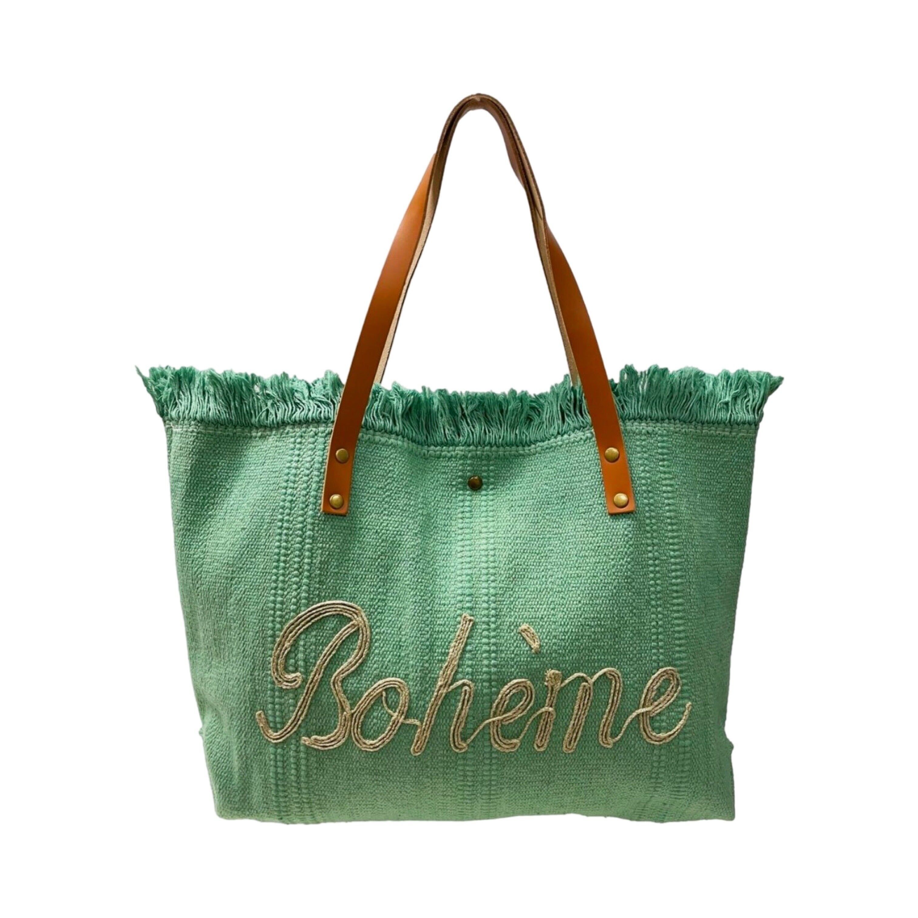 BORSA BOHEME IN COTONE CON BORDI IN PELLE