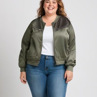 Plus size khaki bomber jacket (C6535)