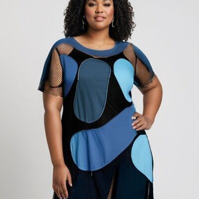 Tunique ajourée grande taille avec empiècement jean (C6553)