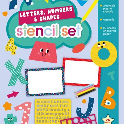 Pochette à pochoirs et crayons – Lettres, formes et chiffres