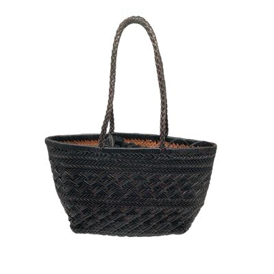SMALL CROSS-BRAIDED LEATHER SHOPPING BAG