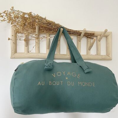 Sac Polochon "Voyage au bout du monde" eucalyptus