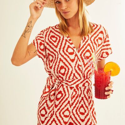 Red Diamonds Bow Waist Jumpsuit