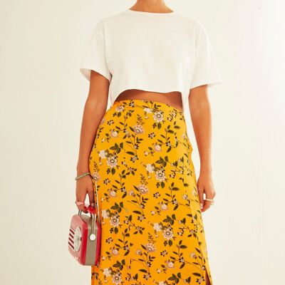Mustard Flowers Midi Skirt