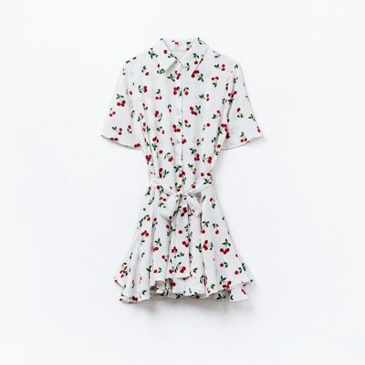 Robe chemise courte à imprimé cerises