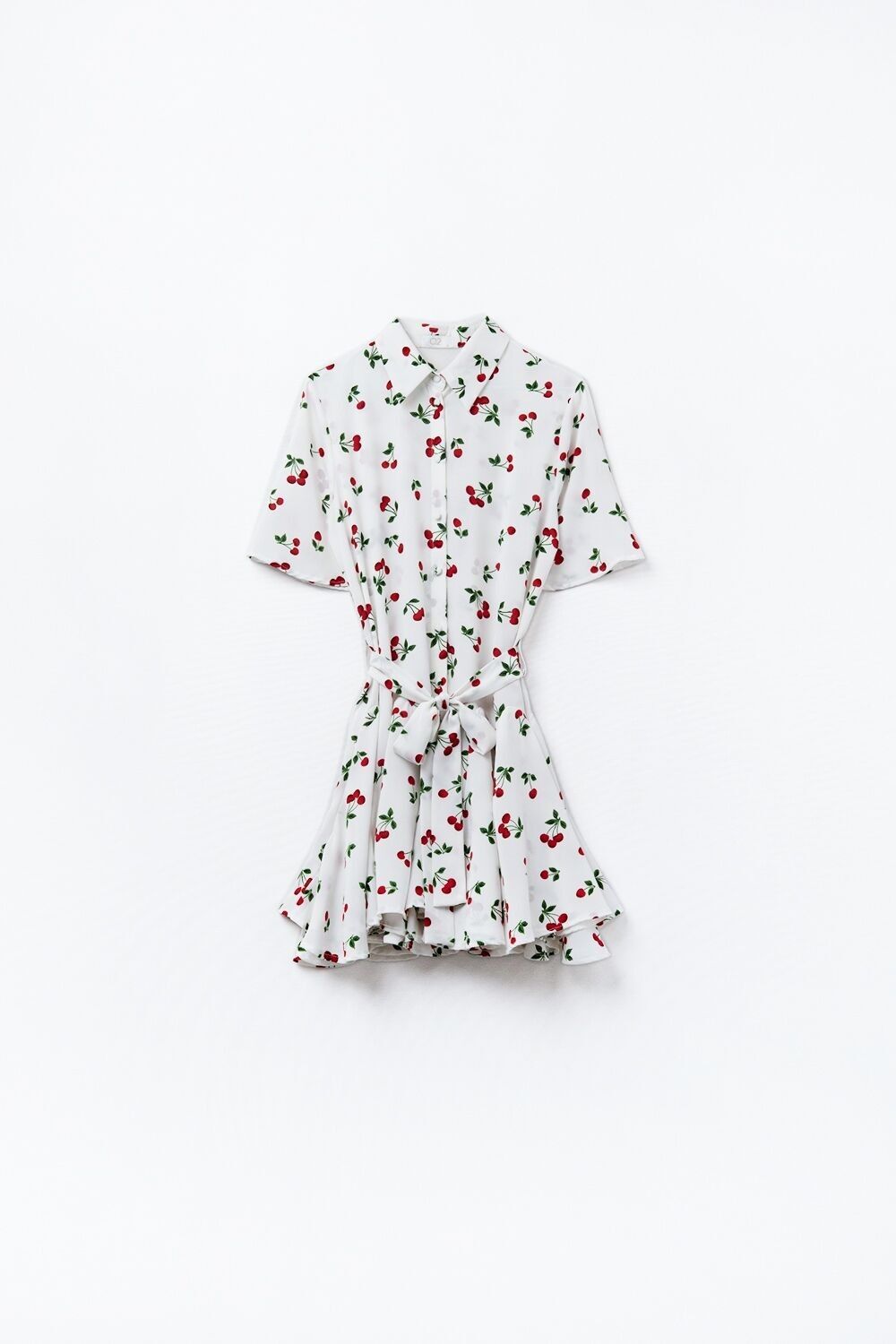 Cherry Print Short Shirt Dress