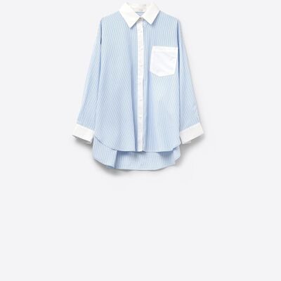 Blue Striped Shirt with pocket and white collar