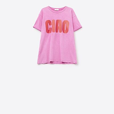 Pink Relaxed CIAO T-Shirt With Red Letters