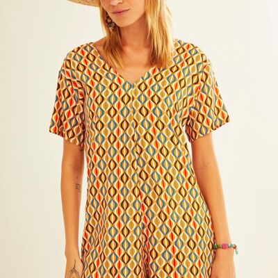 Brown Lips Short Jumpsuit