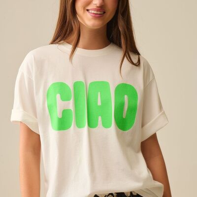 T-shirt CIAO blanc décontracté avec lettres vertes