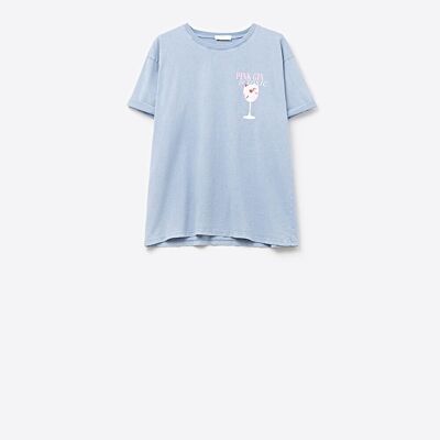 T-shirt bleu à manches courtes PINK TONIC