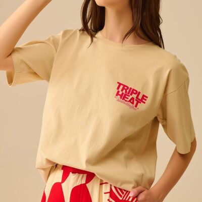 Camiseta beige de manga corta TRIPLE HEAT de corte holgado