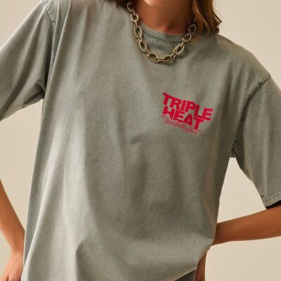 Washed grey relaxed fit Short Sleeve TRIPLE HEAT LOGO T-shirt