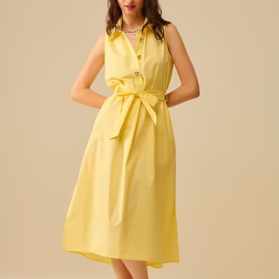 Yellow poplin midi dress with silver heart-shaped buttons
