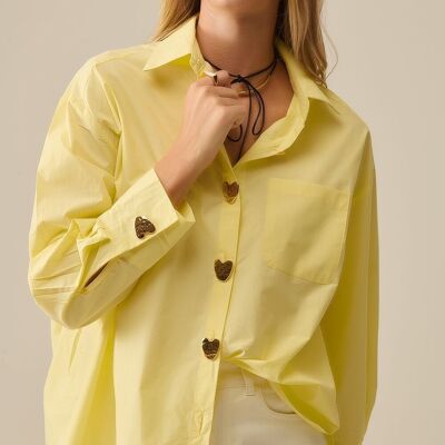 Relaxed Poplin Shirt With Gold Heart Buttons in yellow
