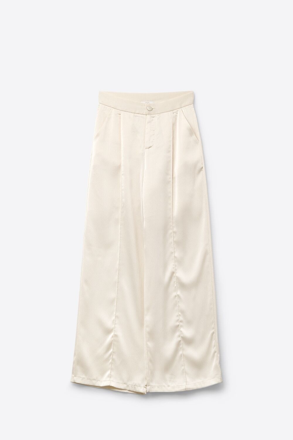 cream wide leg pants in textured satin