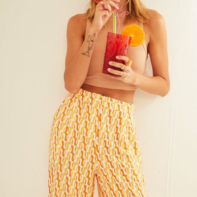 Orange Oval Shapes Pockets Pants