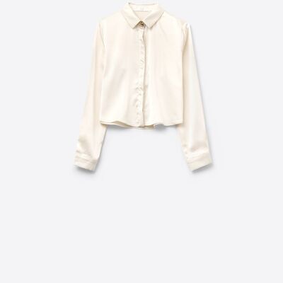 Cream cropped textured satin shirt