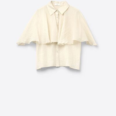 Beige textured chiffon blouse with dropped sleeves