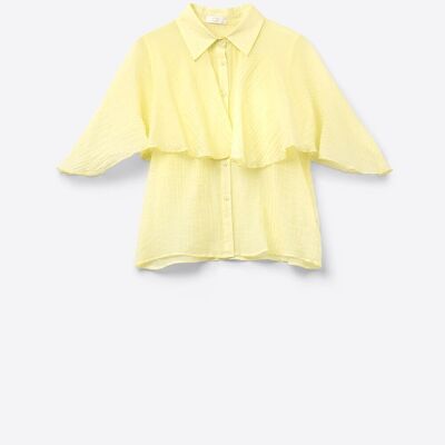 Yellow textured chiffon blouse with dropped sleeves