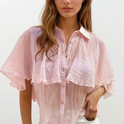 Pink textured chiffon blouse with dropped sleeves