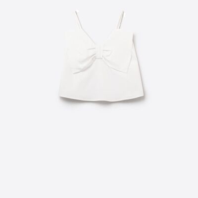 White poplin crop top with bow detail