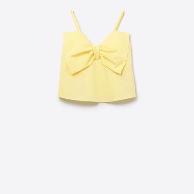 Yellow poplin crop top with bow detail