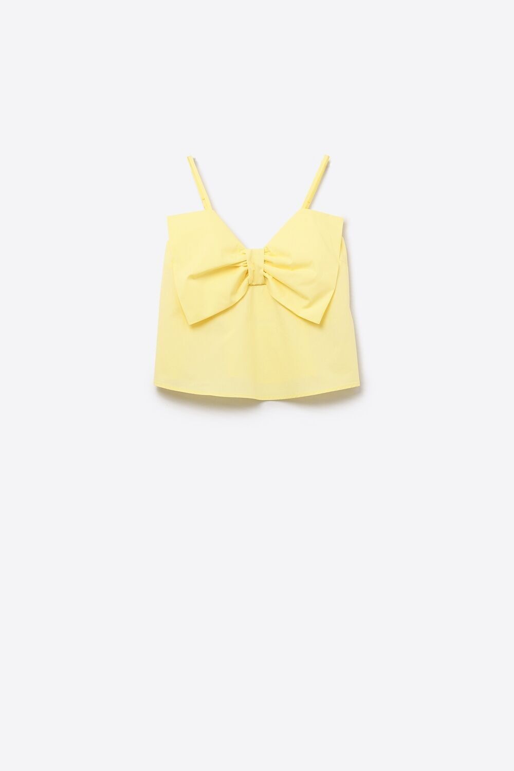 Yellow poplin crop top with bow detail