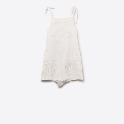 White Embroidered Palm Tree Playsuit