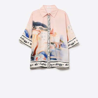 pink summer watercolor print shirt