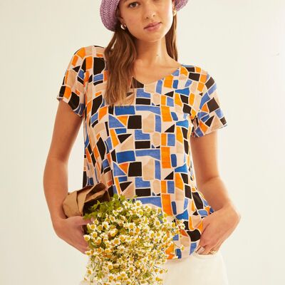 Blue Mosaic Back Neckline T-Shirt