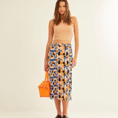 Blue Mosaic Midi Skirt
