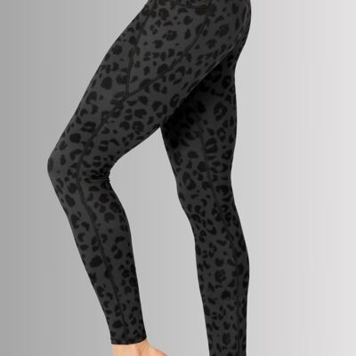 Leggings con tasca a vita alta in leopardo d'acciaio