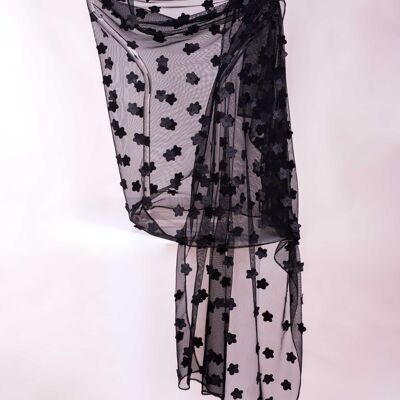 Châle de fête en tulle noir Marguerites