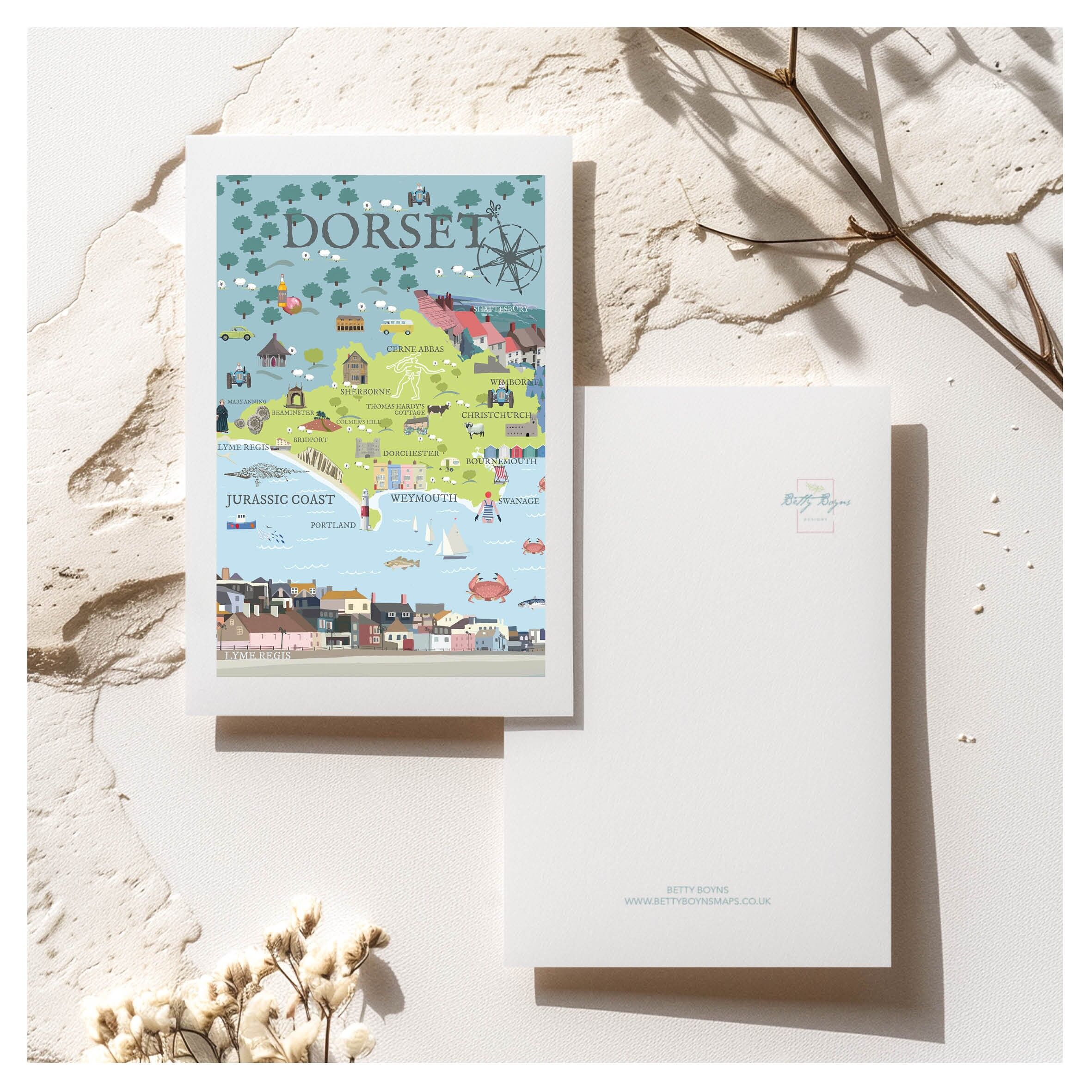 CARTOLINA CON MAPPA DEL DORSET