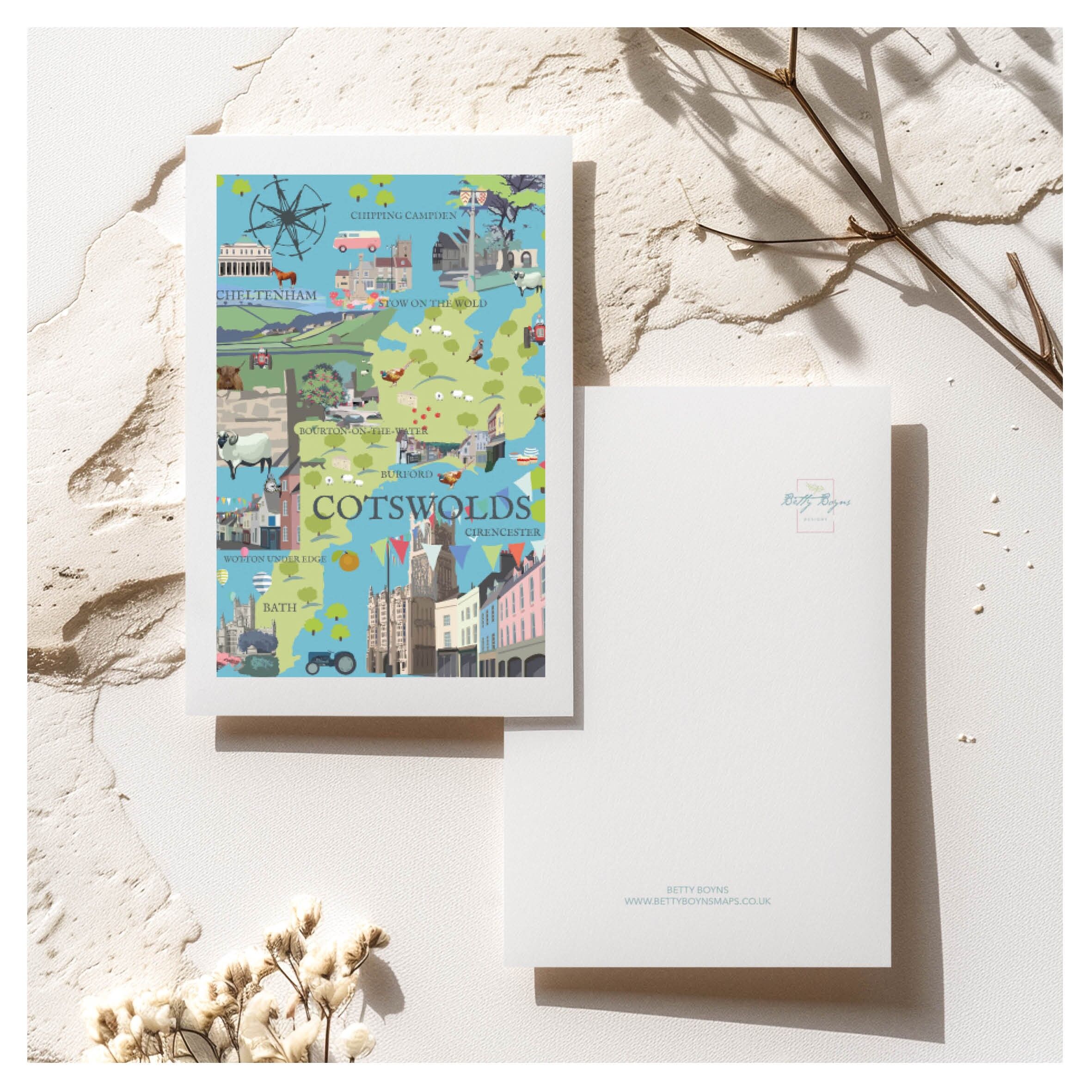 CARTOLINA CON MAPPA DI COTSWOLD