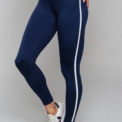 Legging taille haute passepoilé Stride bleu marine/blanc