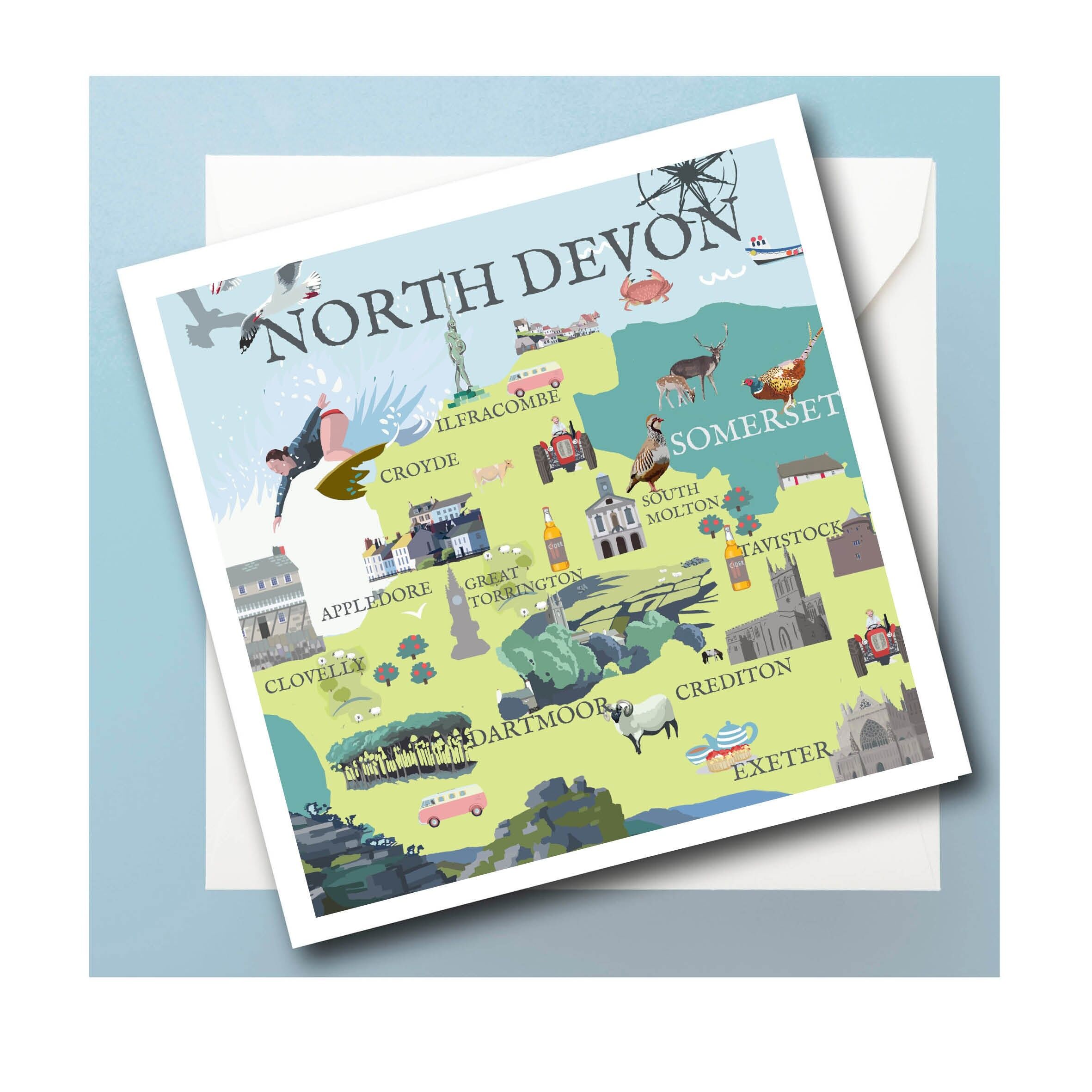 MAPPA DELLA COSTA DEL DEVON SETTENTRIONALE Biglietto d'auguri