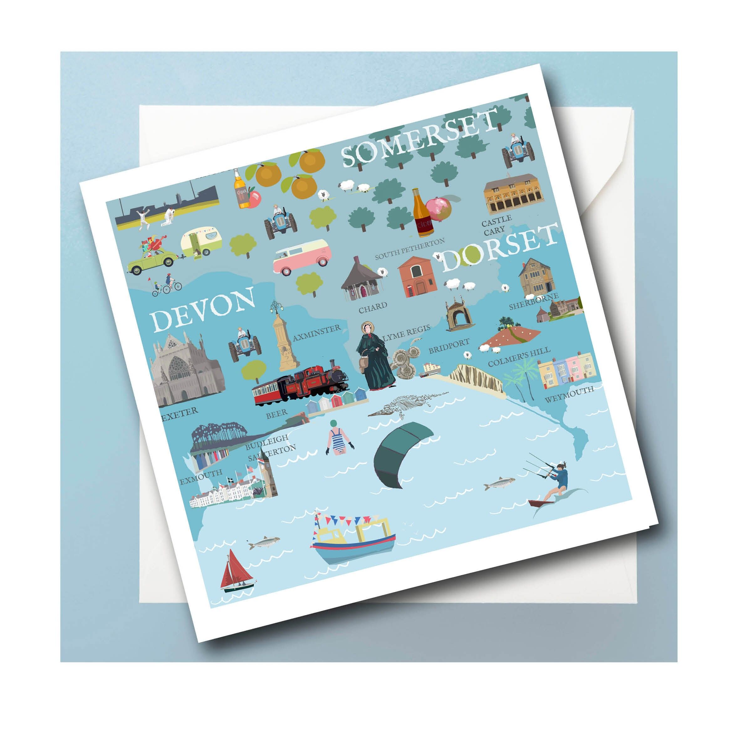 Biglietto d'auguri con la mappa della costa giurassica