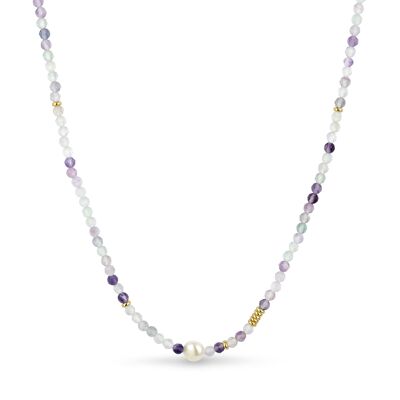 Collana di perle verdi e lilla