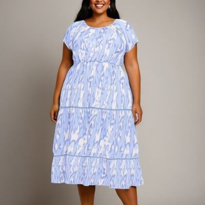 Plus size blue print maxi dress (C6551)