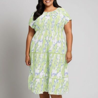 Plus size green print maxi dress (C6551)
