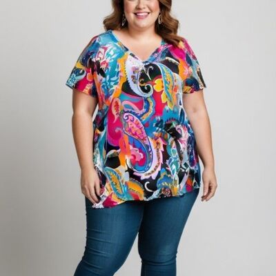 Plus size black print blouse (C6569)